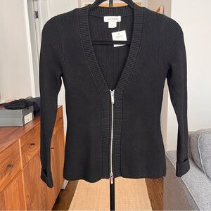 Club Monaco Black Ribbed Zip Cardigan